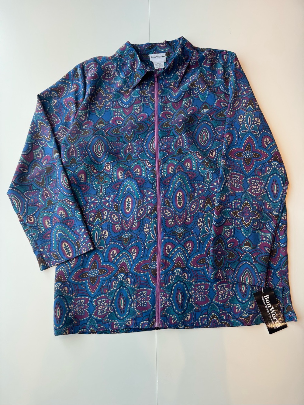 Vintage 90’s BonWorth Paisley Blue & Purple Zip-Up Light- Weight Jacket